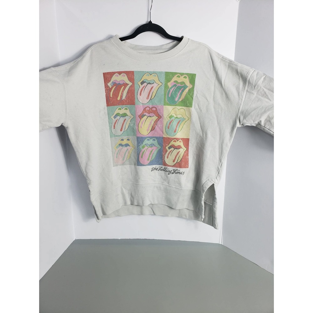 The Rolling Stones Pop Art Tongue Graphic Cropped Sweatshirt Women's Small